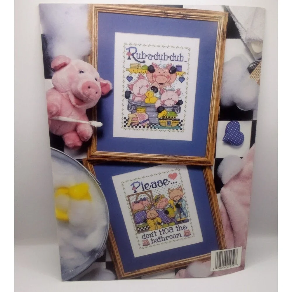 Leisure‎ Arts Rub-A-Dub-Dub Cross Stitch Patterns, Bathroom Decor, Pigs, Bears